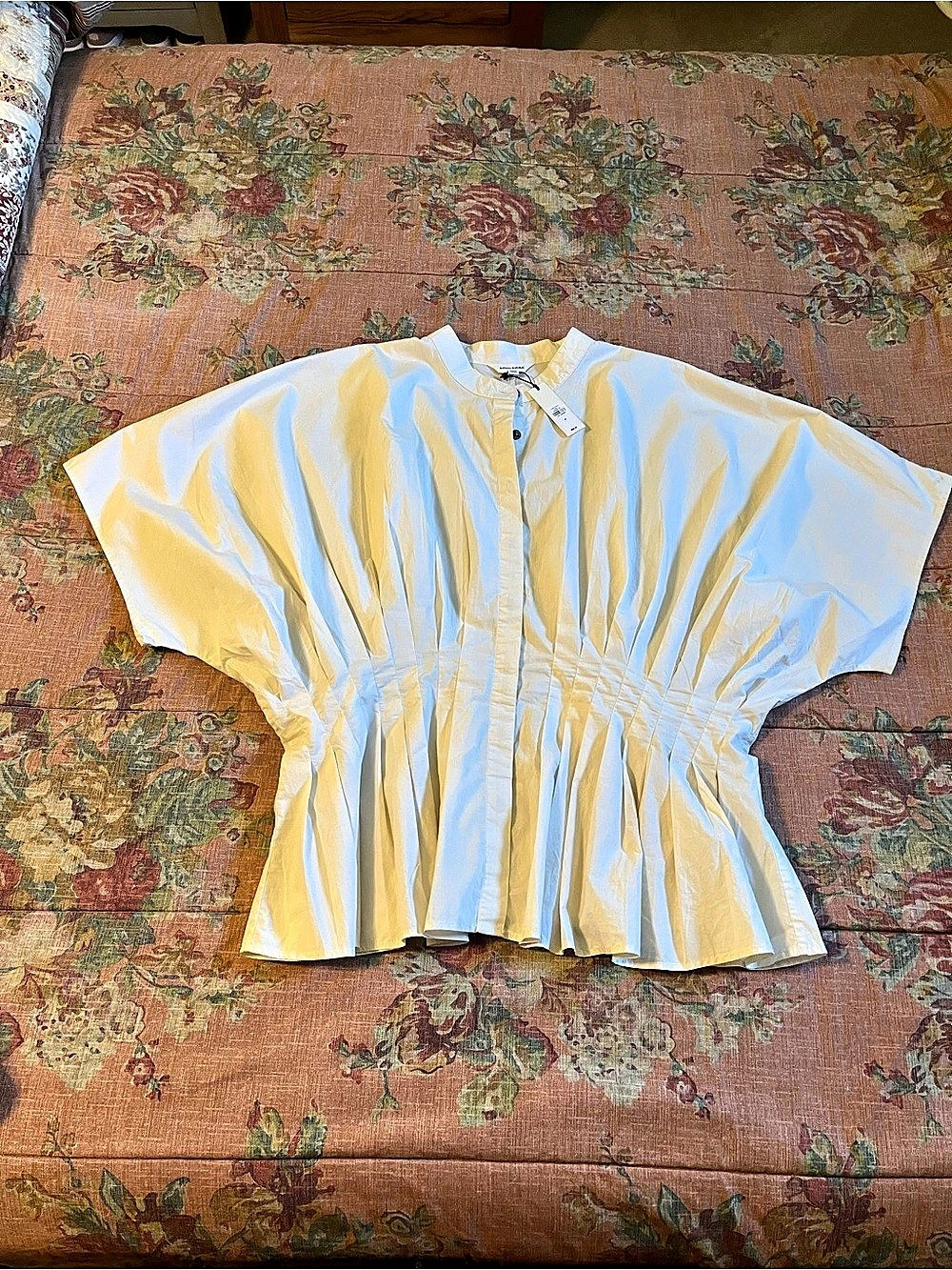 Banana Republic Cotton Poplin Pleated-Waist Top White Cotton Blouse Size XL NWT